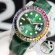 New Rolex Rainbow Submariner Green Dial Green Leather Strap High Copy Swiss Made (2)_th.jpg